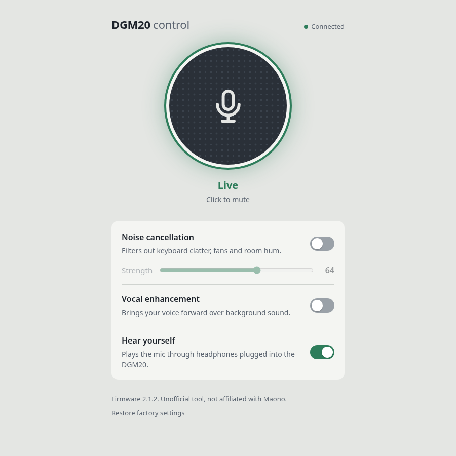 The control page