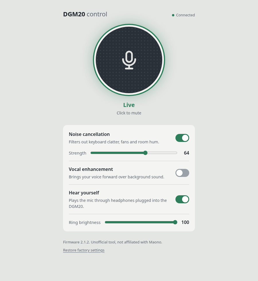 The control page